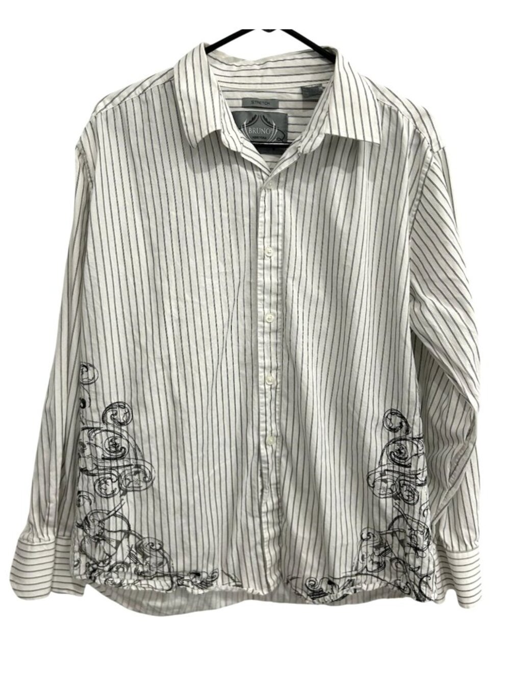Bruno New York Medium White Black Striped Scroll Long Sleeve Shirt Retro Western